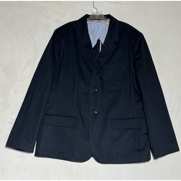 LL Bean Mens Cotton Blazer Jacket Size 46 Regular Navy Two Button Sport Coat - Picture 1 of 15